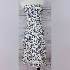 J. Crew Strapless Dress in Blue and Cream